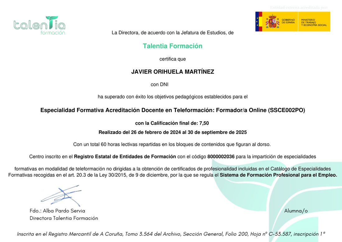 Acreditación docente en teleformación, Ministerio de Trabajo y Economía Social